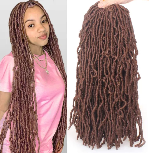 Miniatura 10 de Leeven - 6 paquetes de 21 mechones de cabello largo trenzado para mujer, trenzas de ganchillo sintético de cabello rizado desordenado estilo Rastas
