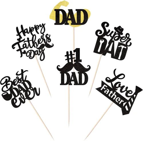 Miniatura 25 de Paquete de 24 adornos para cupcakes con purpurina para el Día del Padre, con purpurina para el mejor papá del mundo, sombrero de bigote #1