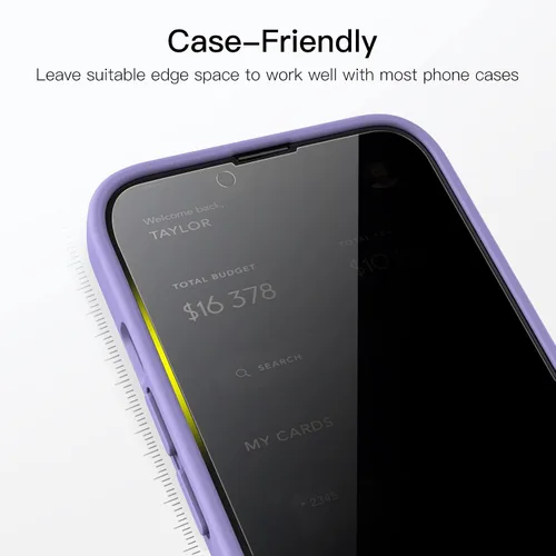 Miniatura 7 de JETech Protector de pantalla de cobertura completa de privacidad para iPhone 14 Plus de 6.7 pulgadas, película de vidrio templado antiespía