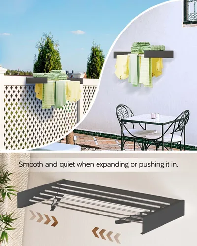 Miniatura 5 de Vikaqi Tendedero de ropa para montar en la pared de 40 pulgadas, plegable para colgar en la pared, estante plegable para interiores, estante de Negro