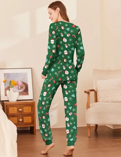Miniatura 64 de Ekouaer Conjunto de pijama de manga larga para mujer, ropa de dormir suave con cuello redondo y bolsillos