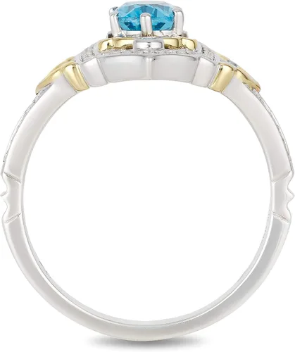 Miniatura 3 de Jewelili Enchanted Disney Fine Jewelry Anillo de plata de ley y oro amarillo de 10 quilates con diamante CTTW de 15 y topacio azul suizo y jazmín