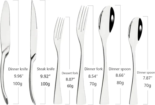 Miniatura 7 de Juego de cubiertos de 24 piezas, espejo de acero inoxidable 18/10, servicio de vajilla de lujo para 4, cuchillo de carne, postre, accesorios