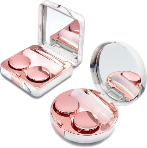 Vastsoon Paquete de 2 fundas portátiles para lentes de contacto, kit de herramientas de extracción de lentes de colores con espejo para viajes (oro