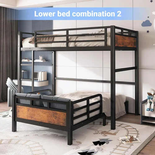 Miniatura 4 de Litera Twin XL sobre Twin XL, literas convertibles de metal que se pueden separar en cama alta y cama baja, estructura de cama resistente