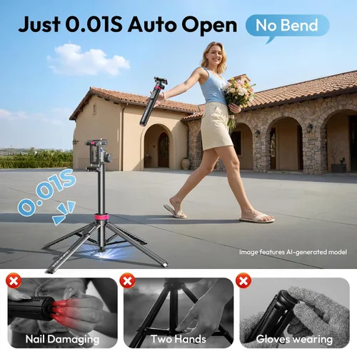 Miniatura 2 de ULANZI Trípode para teléfono abierto automático de 0.01s con control remoto, MT44B 59 pulgadas para selfie stick trípode con doble montaje