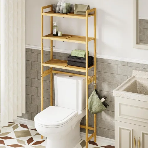 Miniatura 10 de AMBIRD Almacenamiento sobre el inodoro, organizador de baño de 3 niveles sobre el inodoro con estantes de bambú resistentes, estante de inodoro