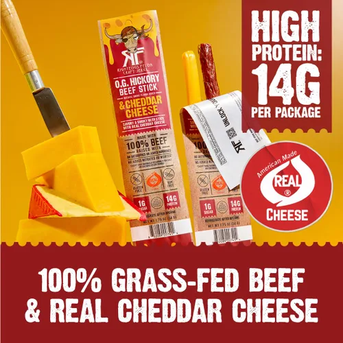 Miniatura 4 de Righteous Felon O.G. Palitos de carne de nogal y queso cheddar, 0.45 onzas de proteína, aperitivo de carne y queso estable en el mercado, 100% carne