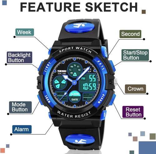 Miniatura 2 de ATIMO - Reloj infantil LED multifuncional e impermeable, regalos para niños
