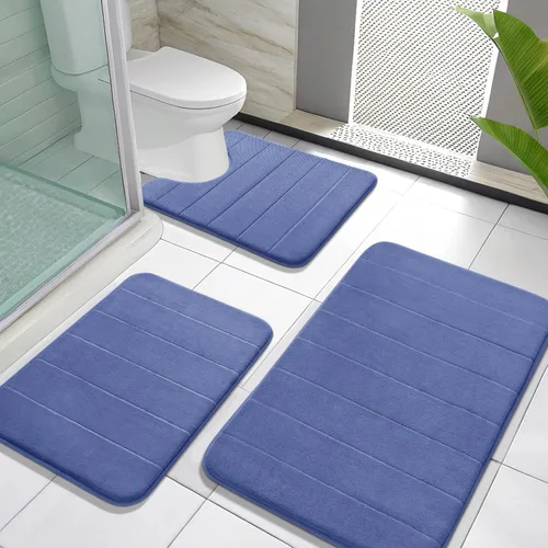 Miniatura 31 de Yimobra Juego de 3 tapetes de baño de espuma viscoelástica con alfombra de inodoro en forma de U, antideslizantes, súper suaves, absorbentes, de Gris