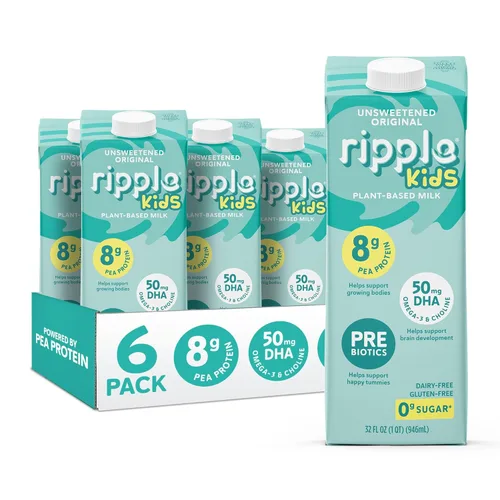 Miniatura 10 de Ripple Leche no láctea, original, leche vegana con proteína de guisante de 0.28 oz, cartones de porción individual estables para llevar, sin OMG, a