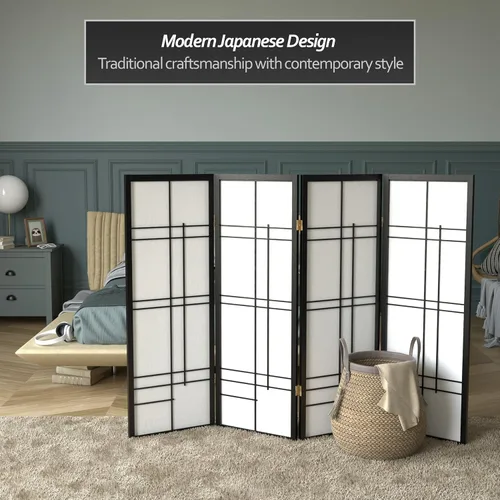 Miniatura 3 de Pantalla corta Eudes Shoji de 4 pies - Negro - 4 Paneles