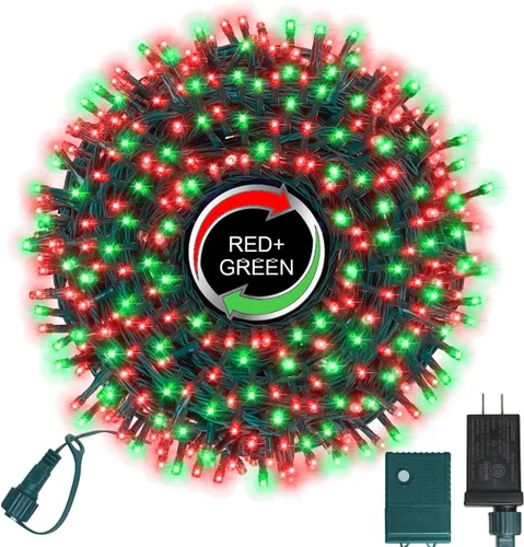LAMPHOME - Cadena de luces LED de 500 luces para exteriores, 46 pies, con 16 modos, luces impermeables verdes, rojas y rojas-verdes agrupadas
