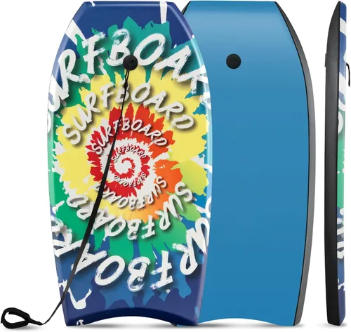 Miniatura 14 de GYMAX Tablas de Bodyboard para Playa, Tabla de Bodyboard de 33"/37"/41" con Núcleo de Espuma EPS, Cola en Media Luna, Doble Canal y Correa