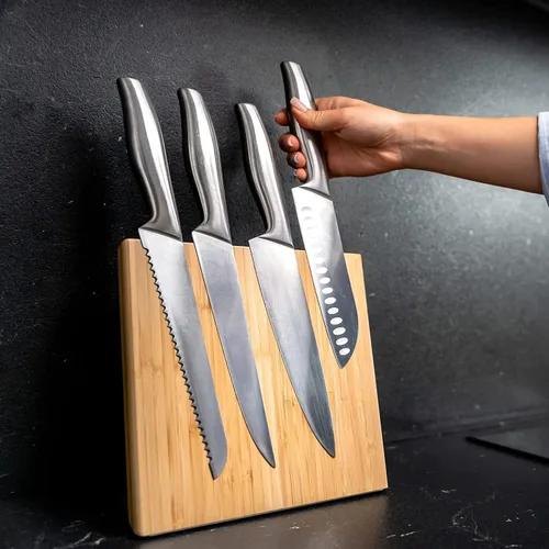 Miniatura 5 de Coninx Soporte magnético para cuchillo con potente imán, soporte de guarda de madera de bambú, bloque organizador sin cuchillos