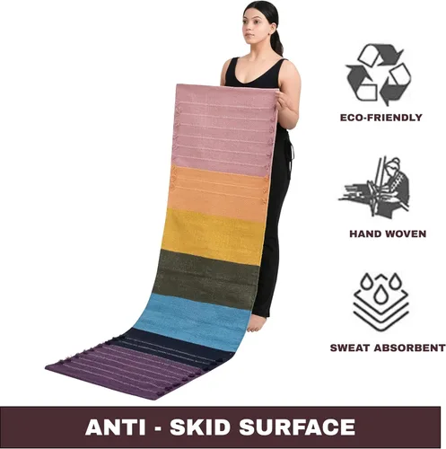 Miniatura 2 de Sivi Tapete de yoga de algodón orgánico a base de hierbas, tapete antideslizante ecológico tejido a mano, grueso y cómodo (0.945 x 2.835 x 0.197 in)