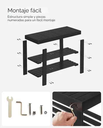 Miniatura 8 de SONGMICS - Banco zapatero, organizador de zapatos de bambú de 3 niveles, banco de entrada, soporta hasta 286 libras, 11.3 x 27.6 x 17.8 pulgadas