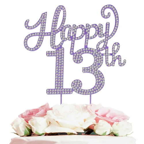 Miniatura 53 de LASKYER Decoración de feliz cumpleaños número 10, decoración de pastel de diamantes de imitación dorados de 10º cumpleaños – Letrero de metal