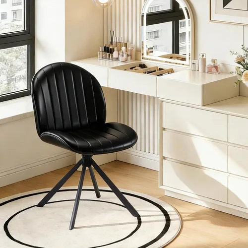 Miniatura 9 de Silla de oficina giratoria de piel sintética, sin ruedas, pequeña y cómoda silla de escritorio sin brazos de mediados de siglo, bonitas sillas