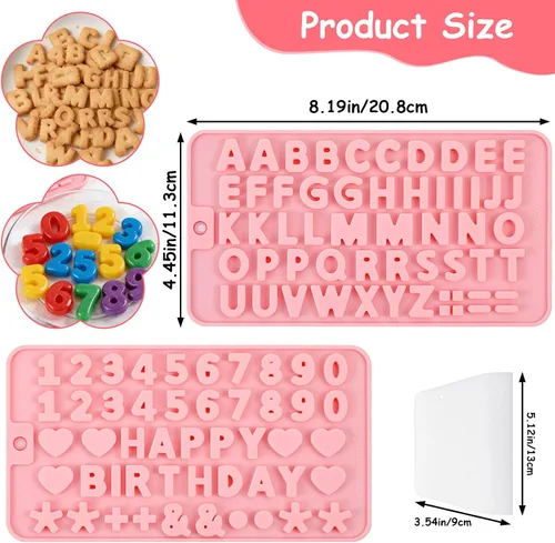 Miniatura 2 de Moldes de chocolate con números y letras de silicona de 2 piezas, moldes reutilizables para dulces de múltiples patrones para decoración