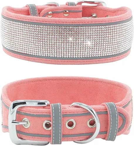 Miniatura 5 de Collar de perro con diamantes de imitación, suave, cómodo, elegante, con rayas reflectantes brillantes, collar de cristal de diamante ajustable
