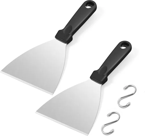 Miniatura 9 de HaSteeL Juego de 2 raspadores de plancha de madera, raspadores de parrilla de metal de acero inoxidable de 9.5 pulgadas para servicio de alimentos