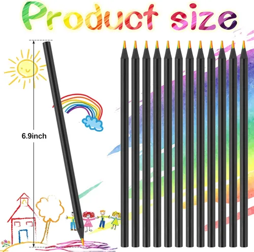 Miniatura 2 de Suministros de arte para niños y adultos, 7 colores en 1, lápices de colores arcoíris de madera negra preafilados, con sacapuntas, para libros