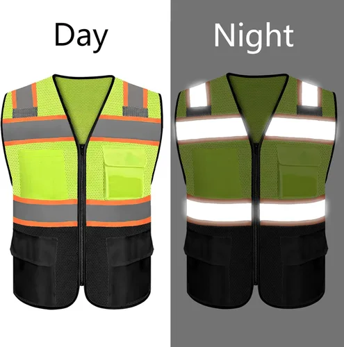 Miniatura 4 de Chaleco de seguridad personalizable con logotipo con 5 bolsillos y cremallera reflectante de alta visibilidad clase 2 ropa de trabajo al aire libre