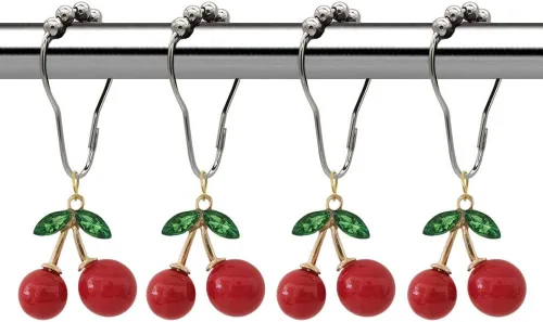 Anillos decorativos de cortina de ducha de cerezo para barra de ducha de baño, juego de 12 anillos de cortina de acero inoxidable de metal a prueba