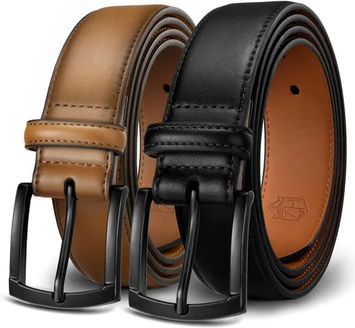 Miniatura 8 de Zitahli Cinturón para hombre, paquete de 2 unidades, diseño de cinturón de cuero para trabajo, negocios y pantalones de golf casuales, accesorios