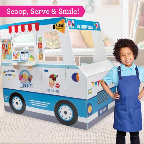 Miniatura 2 de Juego de camión de helados de madera - 20 piezas de juguetes divertidos incluyendo congelador, volante, fregadero y lámina de pegatinas para niños