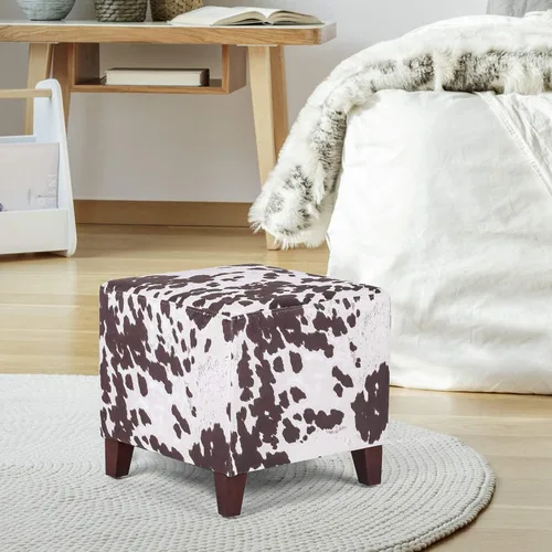 Miniatura 8 de Reposapiés otomano en forma de cubo, reposapiés cuadrado, banco pequeño para zapatos, silla de tocador con patas antideslizantes (vaca marrón)