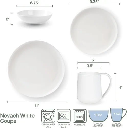 Miniatura 3 de Everyday White by Fitz and Floyd Nevaeh Coupe - Juego de vajilla de 16 piezas, servicio para 4 personas