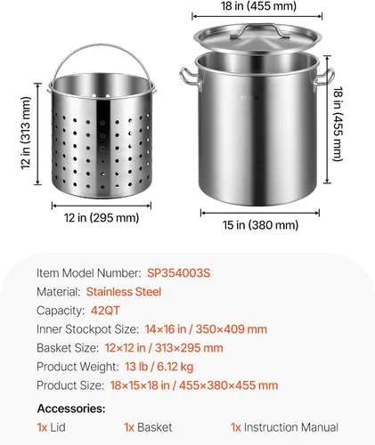 Miniatura 8 de VEVOR Olla de acero inoxidable, ollas de cocina de 24 cuartos, olla de salsa con tapa y asa, olla de grado comercial resistente, tratamiento