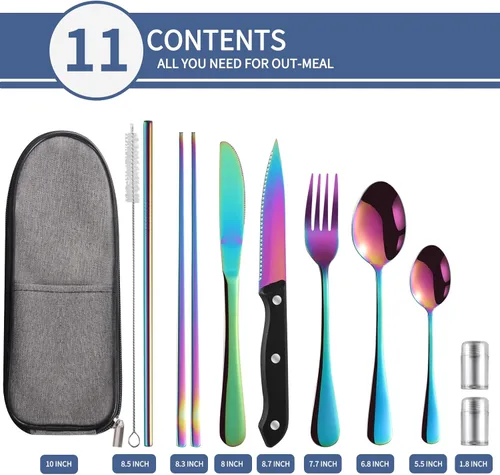 Miniatura 2 de Logcow Utensilios de viaje con estuche, utensilios reutilizables, juego de cubiertos portátiles de viaje para camping, juego de cubiertos de acero