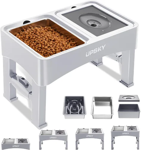 Miniatura 11 de UPSKY Cuencos elevados 3 en 1 para perros, comedero lento, soporte ajustable, dispensador de agua sin derrames, tazón de acero inoxidable para D-3