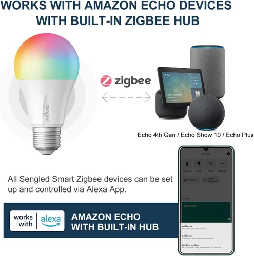 Miniatura 9 de Sengled Zigbee - Bombillas inteligentes, requiere concentrador inteligente, funciona con SmartThings y Echo con hub integrado, control de voz