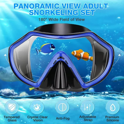 Miniatura 2 de Snorkeling Gear for Adults, Dry Adult Snorkel Set HD Panoramic View Snorkel Mask Set, Anti-Leak and Anti-Fog Scuba Diving Package with Mesh Bag Ear