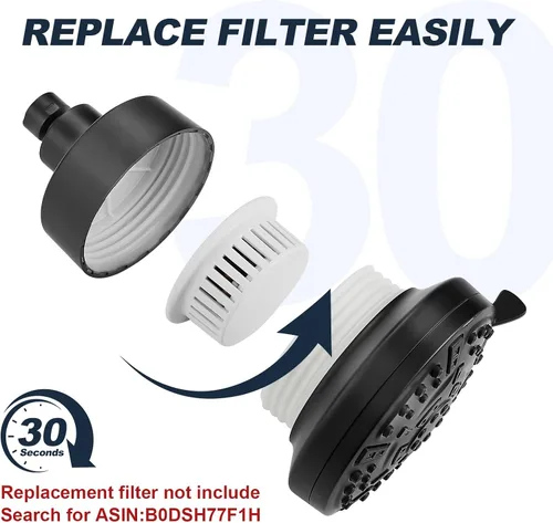 Miniatura 4 de Cabezal de ducha filtrado negro mate, alta presión, 7 modos, con filtro para agua dura, repuesto ajustable, elimina cloro y sustancias nocivas, ABS