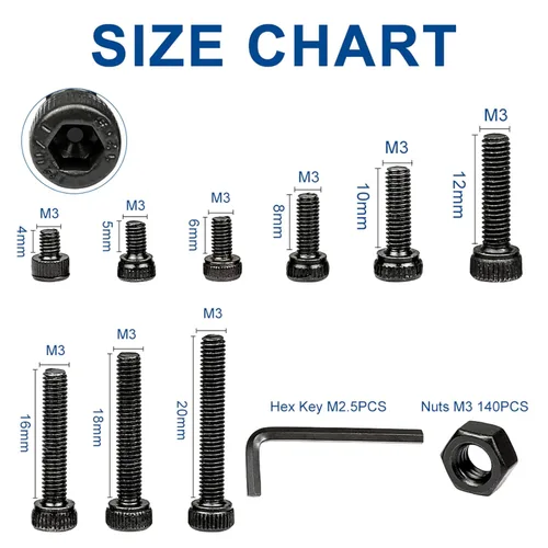 Miniatura 2 de NINDEJIN Tornillos métricos M3 de cabeza hexagonal de cabeza hueca, Allen Socket Drive M3 x 0.157 in/ 0.197 in / 0.236 in/ 0.315 in/ 0.394 in/ 0.472