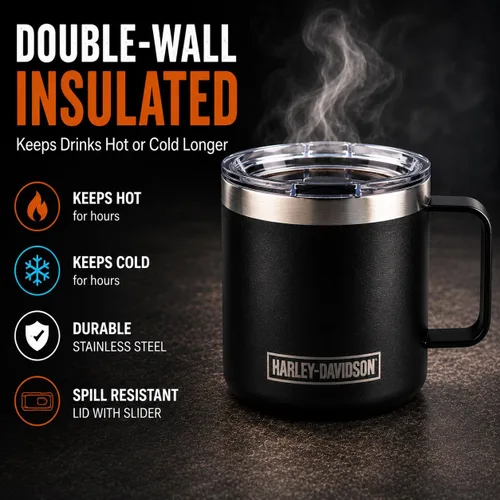 Miniatura 2 de Harley-Davidson Taza de café de viaje taza de acero inoxidable con protector de barra de tapa
