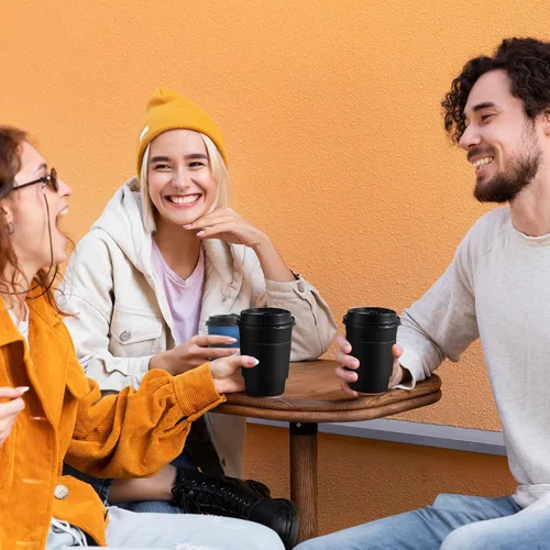 Miniatura 6 de SIUQ Paquete de 100 tazas de café de 12 onzas con tapas, tazas de café de papel desechables con fundas para bebidas calientes/frías, fiestas