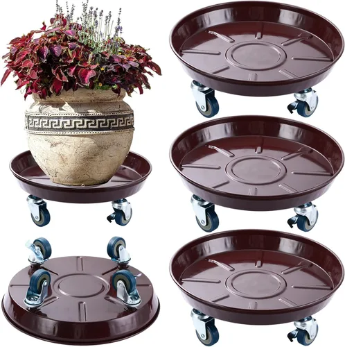 Miniatura 17 de Planterhoma 3 paquetes de 13 pulgadas de metal para plantas con ruedas, soporte rodante grande para plantas de hierro resistente, ruedas