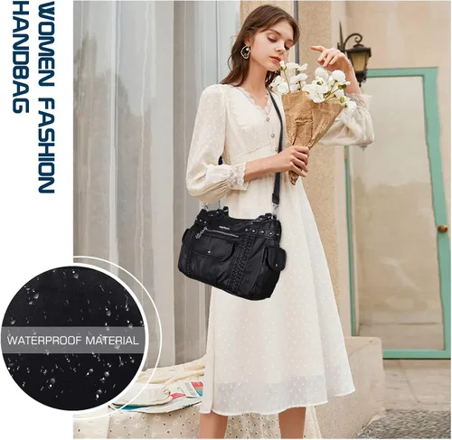 Miniatura 28 de Angel Barcelo - Bolsa de hombro amplia para mujer, diseño Hobo, cuero lavado