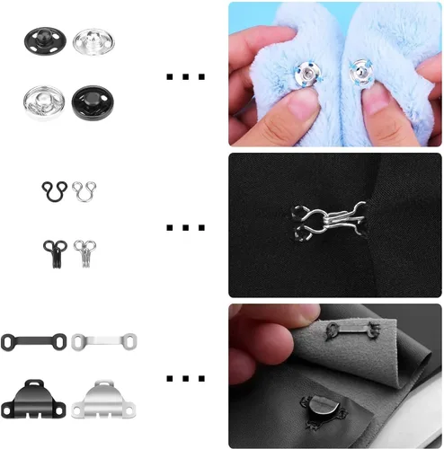 Miniatura 3 de Kit de costura de 50 pares de ganchos y ojales, 3 estilos de ganchos de costura y cierre de ojos, botones a presión de metal, cierres de gancho
