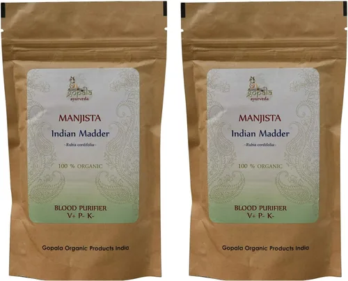 Gopala Ayurveda MANJISHTA Polvo (certificado orgánico por USDA) Hierba ayurvédica Rubia cordifolia Powder – 3.53 oz Zip Lock bolsa (paquete de 2)