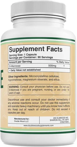 Miniatura 4 de Double Wood Supplements D Manosa 500mg Cápsulas, 90