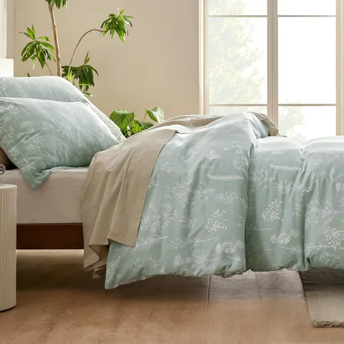 Miniatura 5 de Bedsure - Juego de edredón tamaño King, juego de ropa de cama verde salvia, 3 piezas de ropa de cama floral bonita, 1 edredón reversible suave