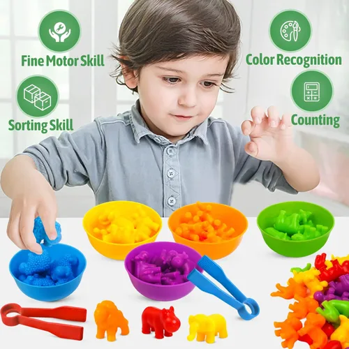 Miniatura 4 de RAEQKS Juguetes de clasificación de conteo, juguetes apilables a juego con tazones, actividades de aprendizaje preescolar, juego sensorial educativo