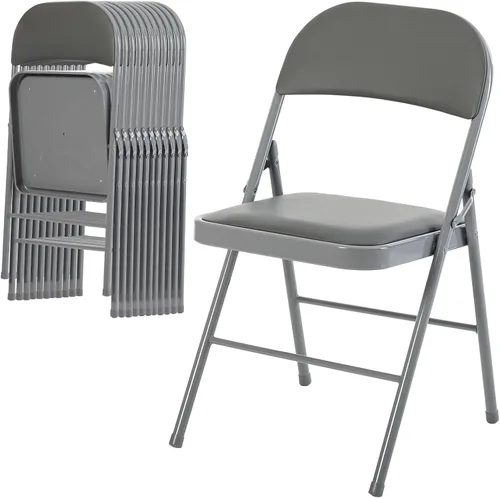 Miniatura 32 de DUMOS Paquete de 12 sillas plegables acolchadas de cuero, asiento comercial apilable portátil para interiores y exteriores con marco de acero, Caqui